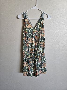 Maaji Floral Print Romper in Green and Coral